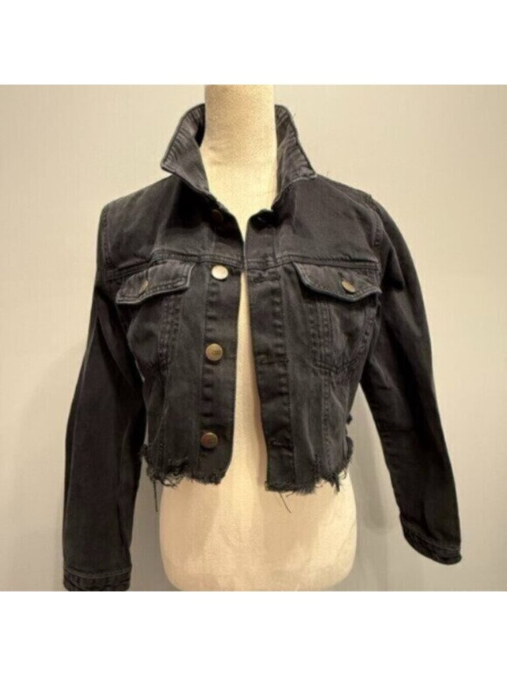 NEW Mono B Juniors Large Black Denim Cropped Jacket